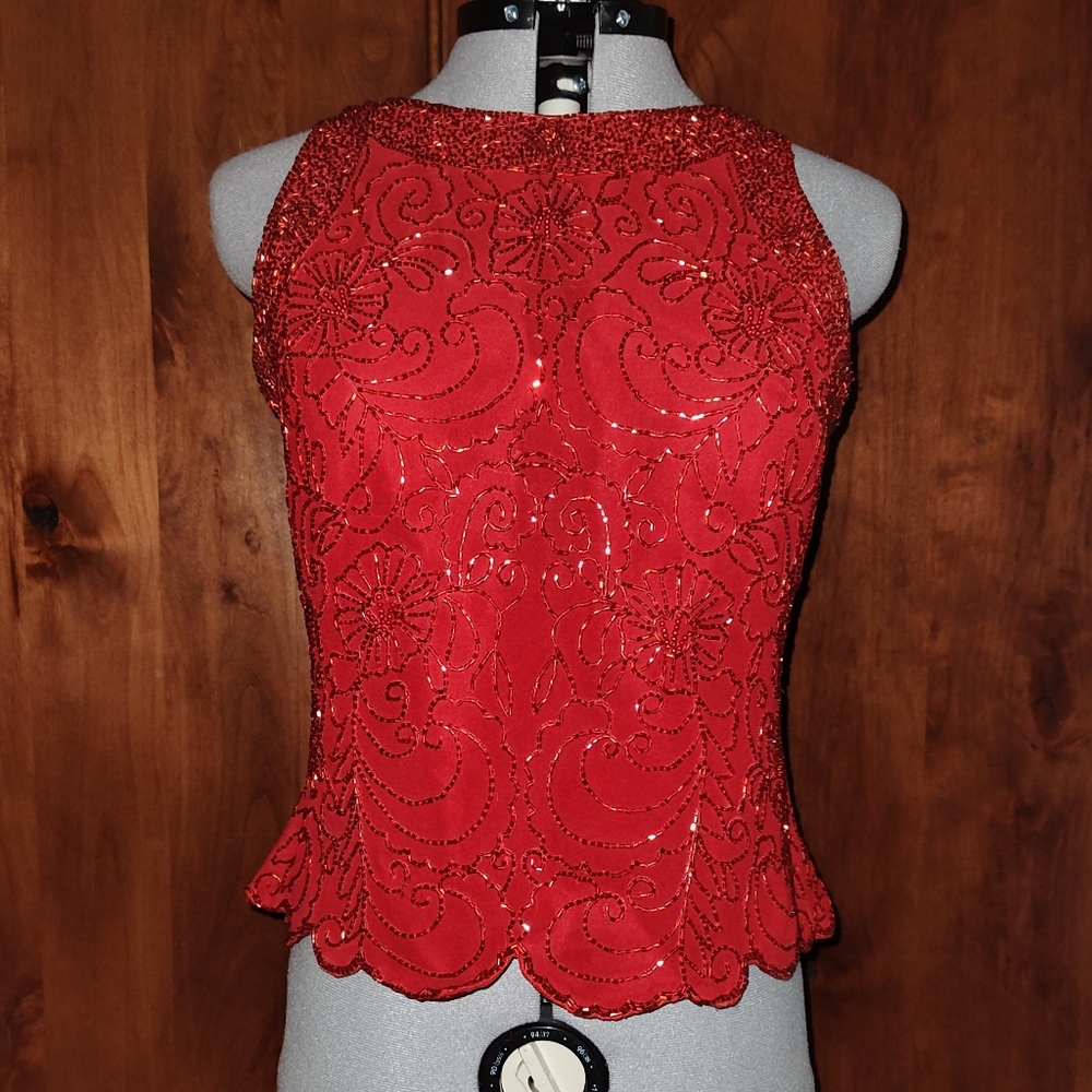 Dressbarn Red Beaded Sleeveless Top